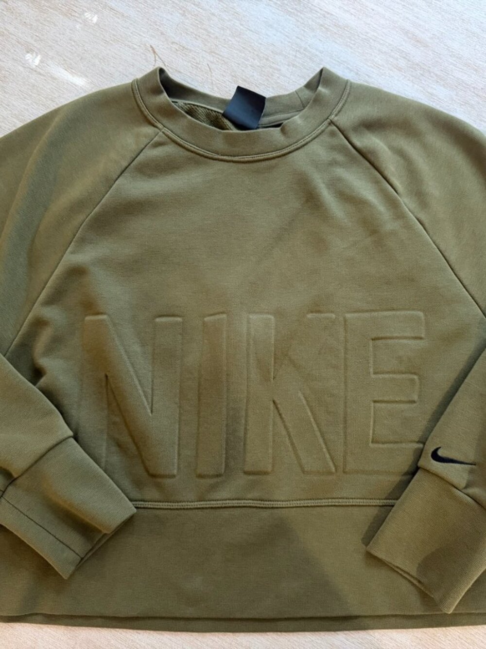 Nike Dri-FIT Women’s XS Olive Green Cropped Sweatshirt Embossed Logo